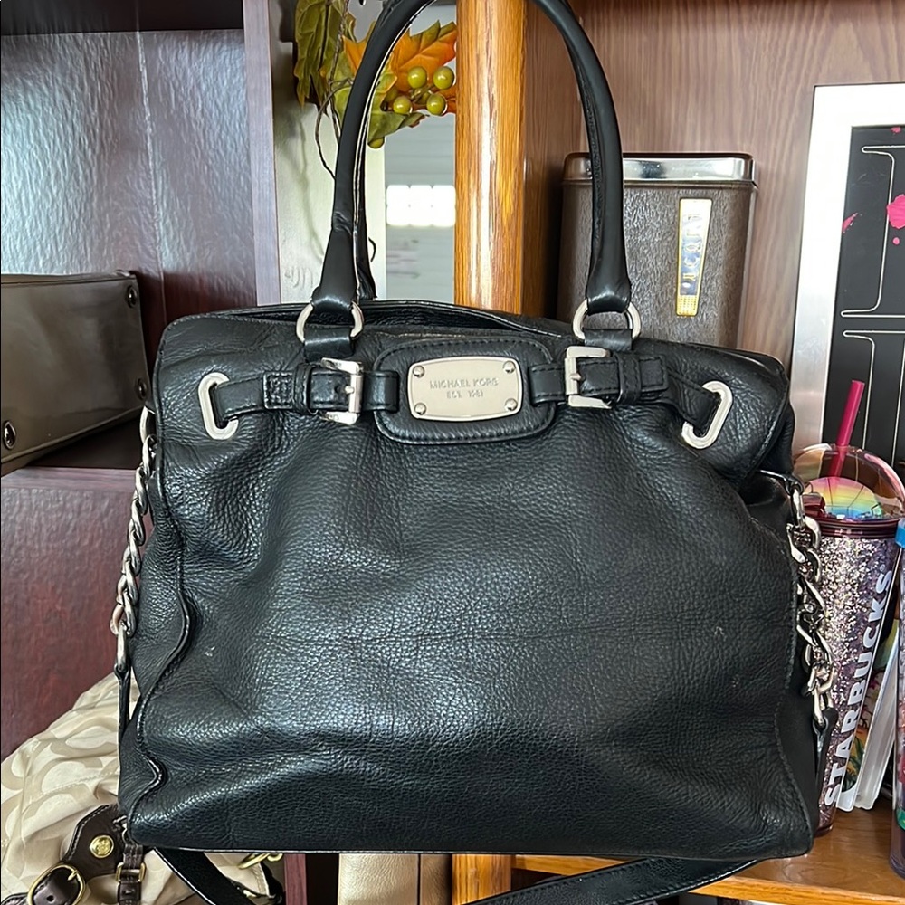 Michael Kors Black HAMILTON Leather Shoulder Tote Bag